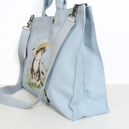 【極美品：紙タグあり】カールヘルム★さくらんぼの丘のねこプリント2WAY ショルダーバッグ ピンクハウス系 ブルー系 ＊ba307