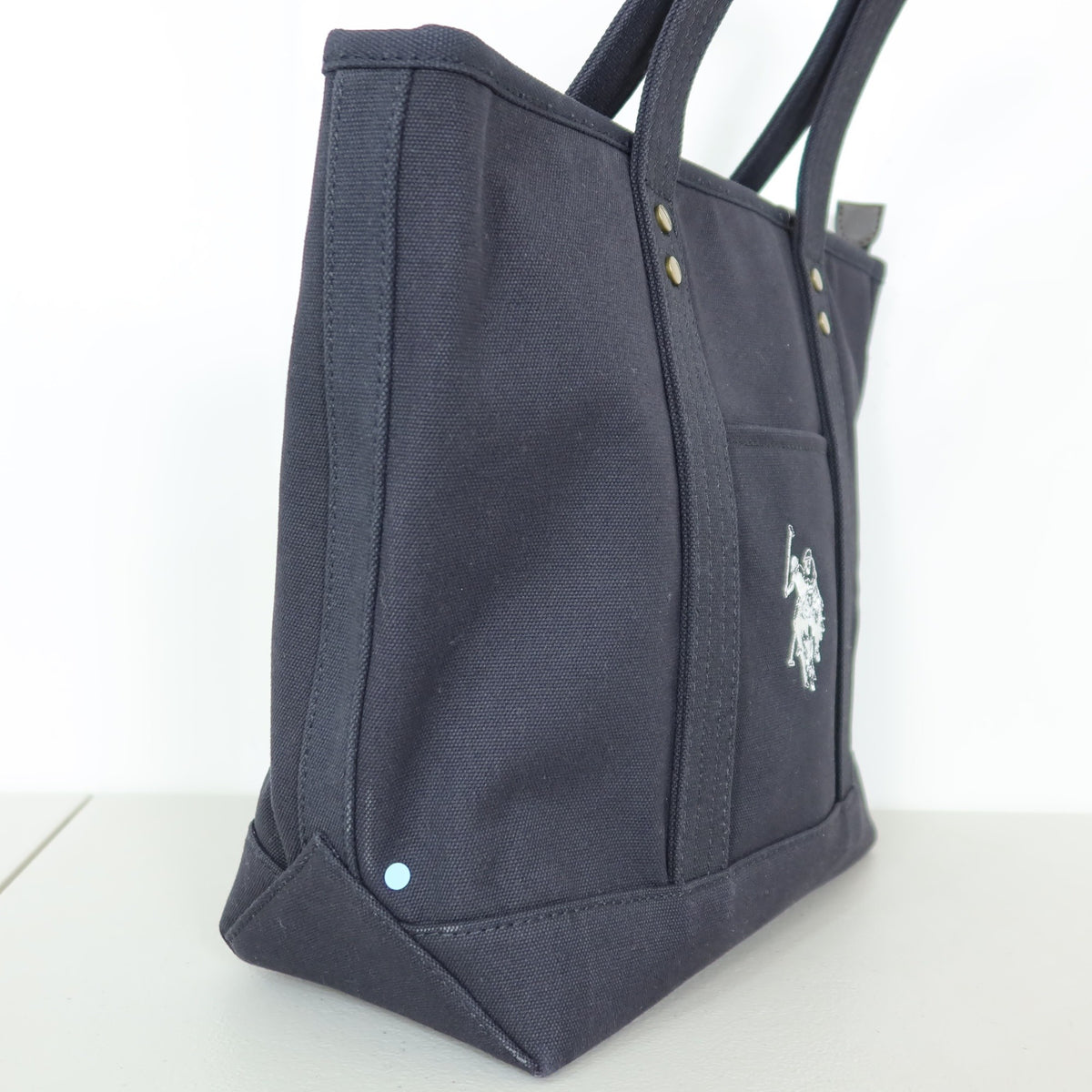 U.S. POLO ASSN.★ロゴ刺繍が印象的！大きめ トートバッグ  キャンバス　ネイビー系 ＊ ba189