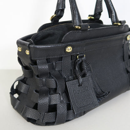 【美品】PotioR ポティオール★可愛い！サイドメッシュ ハンドバッグ 牛皮 レザー 黒系＊ba339
