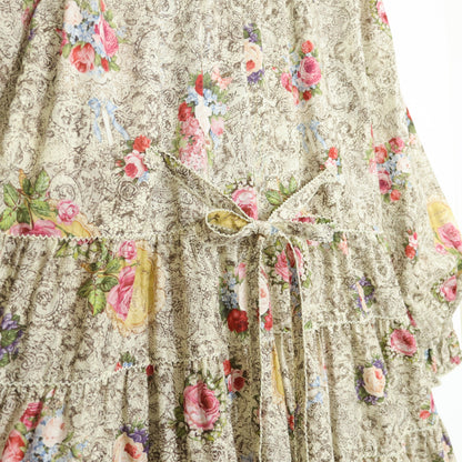 【極美品】ピンクハウス★レースフラワー柄♪ミディ丈ワンピース アイボリー系 ふんわりフォルム♪2025年 薄手 z22497
