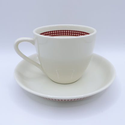 【美品】ピンクハウス★カップ＆ソーサー ギンガムチェック&ロゴ 陶器 ベージュ×赤系 so415
