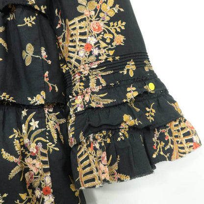 【美品】ワンダフルワールド カネコイサオ★かぶせ段々♪花かごptワンピース 黒系 ふんわりフォルム♪薄手 z20697