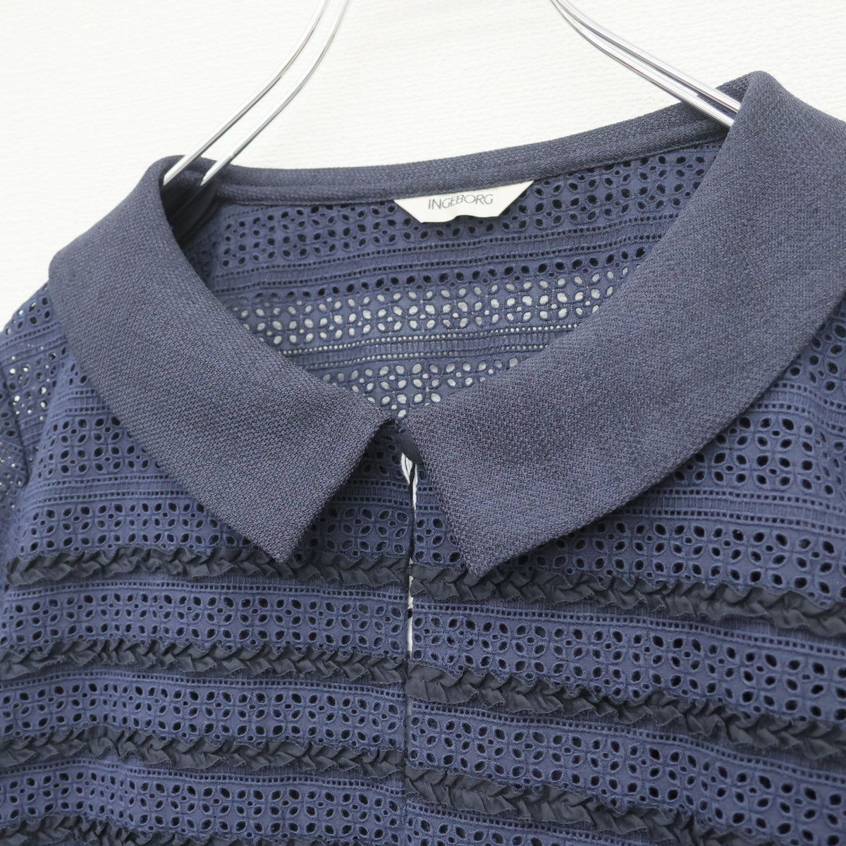 【美品・紙タグ有】インゲボルグ★二点セット！カットワークレースのボレロ&ワンピース サイズ11 紺系 モチーフ♪残布有 z23367