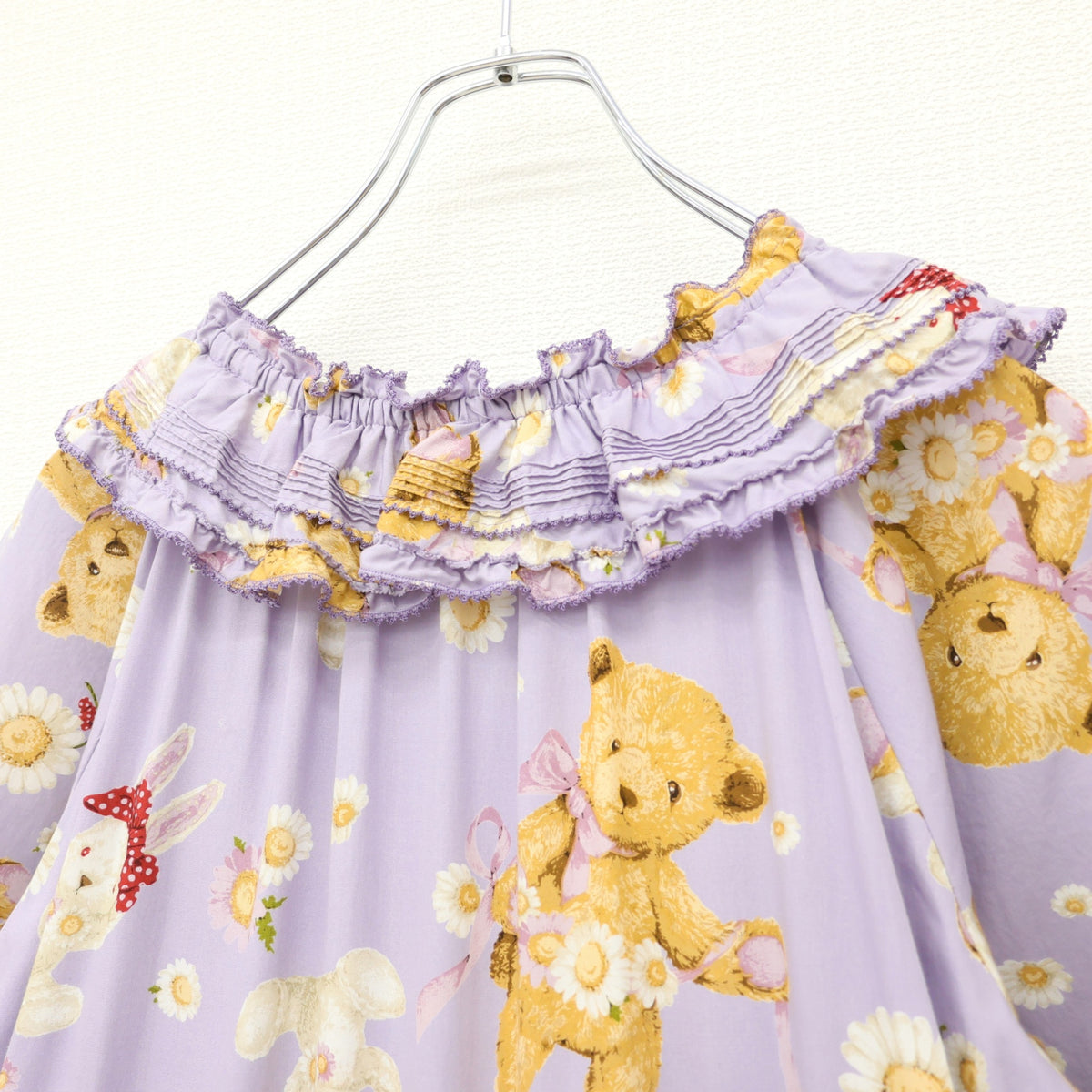 【極美品】ピンクハウス★ひな菊ロンドpt♪ミディ丈ワンピース ラベンダー系 裾段々フリル♪2023年 薄手 z23296