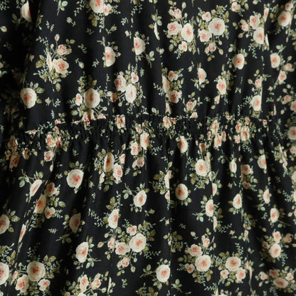 【美品】ピンクハウス★可愛い！ふんわりフリル　薔薇ptチュニックブラウス スクエアネック 黒系 ♪z.15690