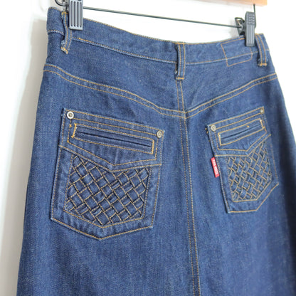 【美品】ピンクハウス★バラの刺繍が目を惹く♪レース デザインポケット デニムスカート 大きいサイズL ブルー系 z19912