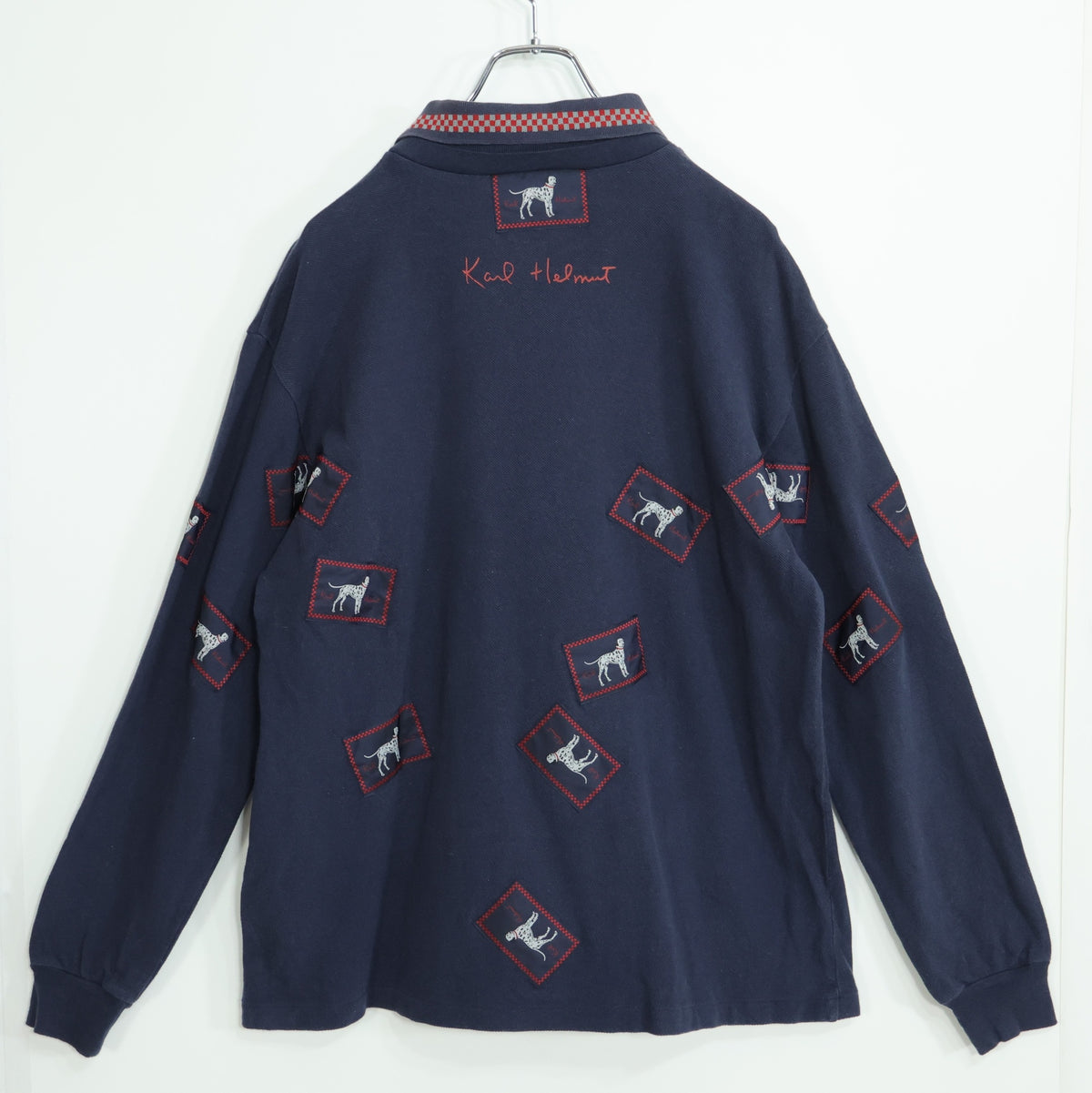 カールヘルム★ダルメシアンpt♪長袖ポロシャツ カットソー サイズ？ ネイビー系 無地 z22623