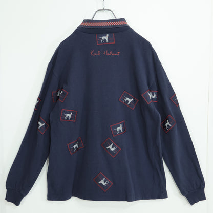 カールヘルム★ダルメシアンpt♪長袖ポロシャツ カットソー サイズ？ ネイビー系 無地 z22623