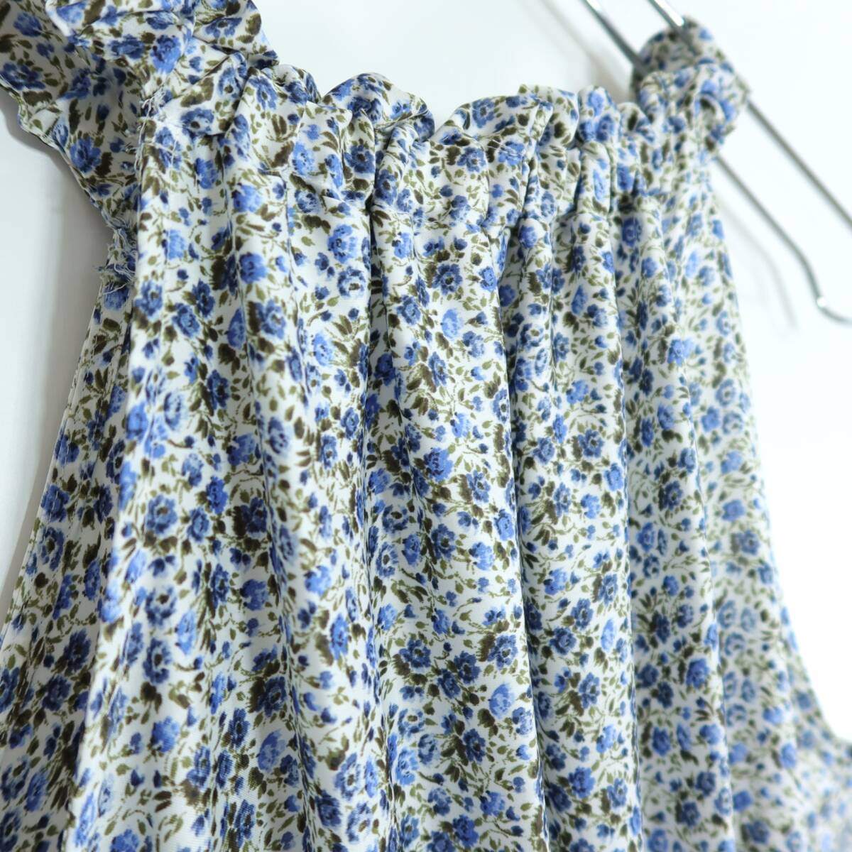 【美品】ZARA ザラ★小花柄マキシワンピース ホールターネック サイズM ブルー系 薄手 z19491