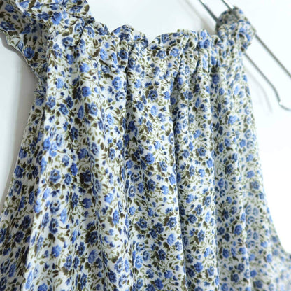 【美品】ZARA ザラ★小花柄マキシワンピース ホールターネック サイズM ブルー系 薄手 z19491