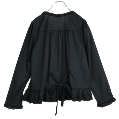 【極美品・紙タグ有】ピンクハウス★フリル使い♪ふんわりローンブラウス リボン 大きいサイズL 黒系 前開き 残布有 無地  z21850