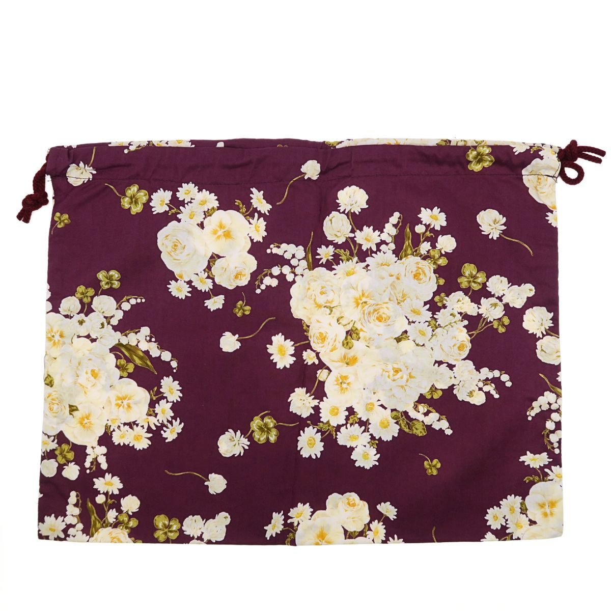 【極美品】ピンクハウス★華やか！ホワイトワルツ 鈴蘭・薔薇のブーケ 巾着 ボルドー系 ＊ba203