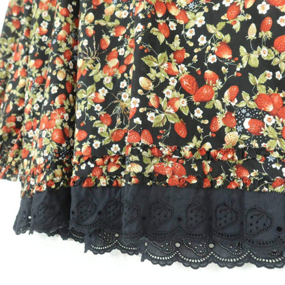 【美品】ピンクハウス★可愛い！苺が舞い散る！スノーベリーpt チュニック・スカートセットアップ 2点セット 黒系＊ z19550