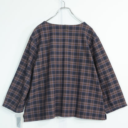 【新品タグ付！】Fleur by mint breeze★シックなチェック柄♪長袖カットソー 秋冬物 大きいサイズ3L 紺×茶系 z22675