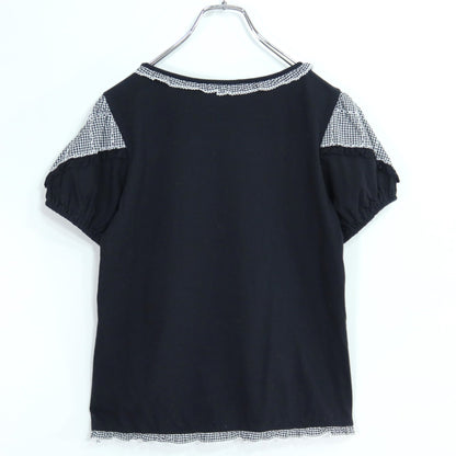 【美品】ピンクハウス★ギンガムチェック柄が可愛い♪ 半袖カットソー カットワーク刺しゅうデザイン サイズ3(M) 黒系 z19976