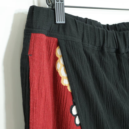 【美品】SOUSOU ソウソウ★高島縮 手柄寛衣下 片身替わり 金襴緞子 濡羽色 サイズM イージーパンツ 黒系 z22717
