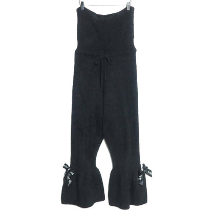 【美品】ピンクハウス★大きなリボン付き♪ボアの裾フレアパンツ 黒系 大きいサイズ？無地 z16006