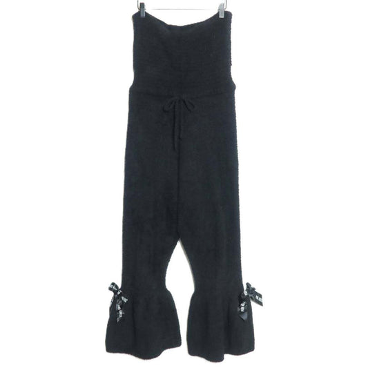 【美品】ピンクハウス★大きなリボン付き♪ボアの裾フレアパンツ 黒系 大きいサイズ？無地 z16006