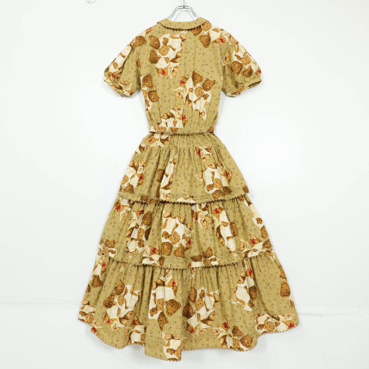 【美品】ワンダフルワールド カネコイサオ★たくし上げ&かぶせ段々♪親子くまptワンピース 茶系 z22564