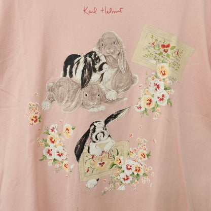 カールヘルム★可愛らしいうさぎpt♪花柄 ブランドロゴ入り 半袖Tシャツ サイズM ピンク系 z23301