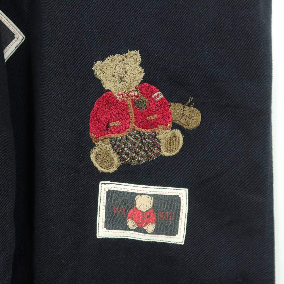 ピンクハウス★可愛い！テディワッペンがいっぱい♪刺繍デザイン カジュアル オーバーオール ブラックデニム 黒系 ＊z20112