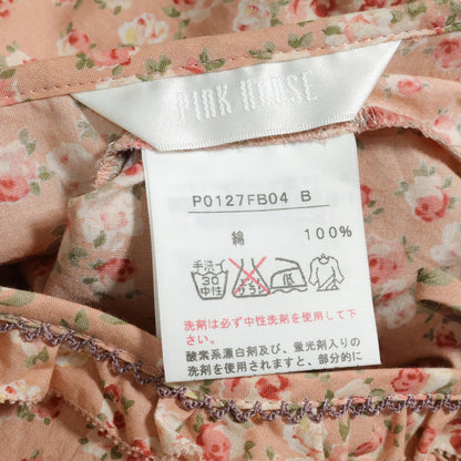 【美品】ピンクハウス★薔薇pt&段々フリル♪スクエアネックブラウス サーモンピンク系 前開き z22913