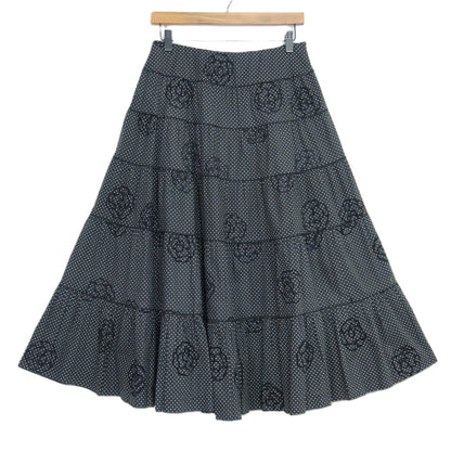 インゲボルグ★カメリア刺繍×ドット柄が可愛い♪ピコレース ティアードスカート サイズ11号 黒系 z20333