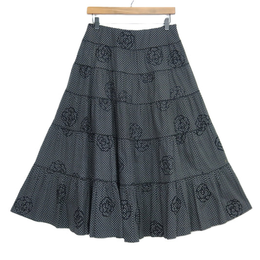 インゲボルグ★カメリア刺繍×ドット柄が可愛い♪ピコレース ティアードスカート サイズ11号 黒系 z20333