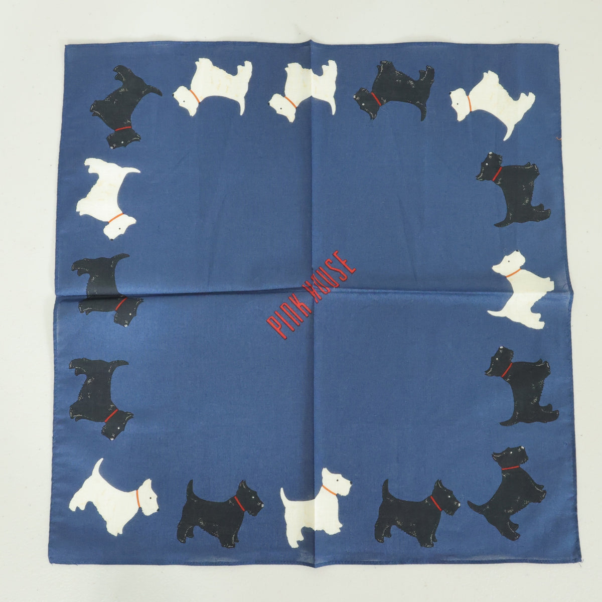 【美品】ピンクハウス★犬ハンカチ ロゴpt スコティッシュ・テリア サイズ約42cm角 青系 so444