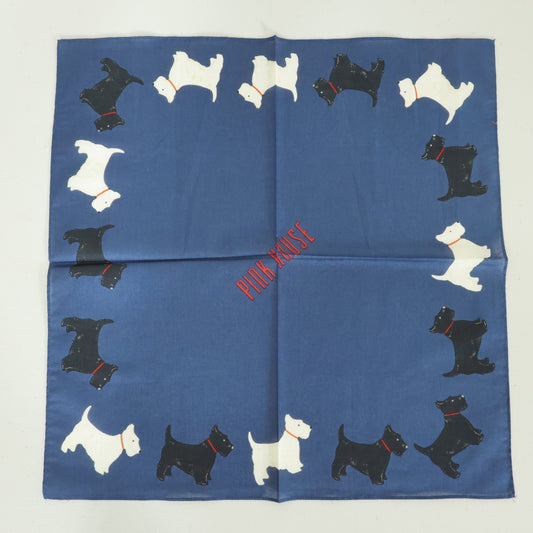 【美品】ピンクハウス★犬ハンカチ ロゴpt スコティッシュ・テリア サイズ約42cm角 青系 so444