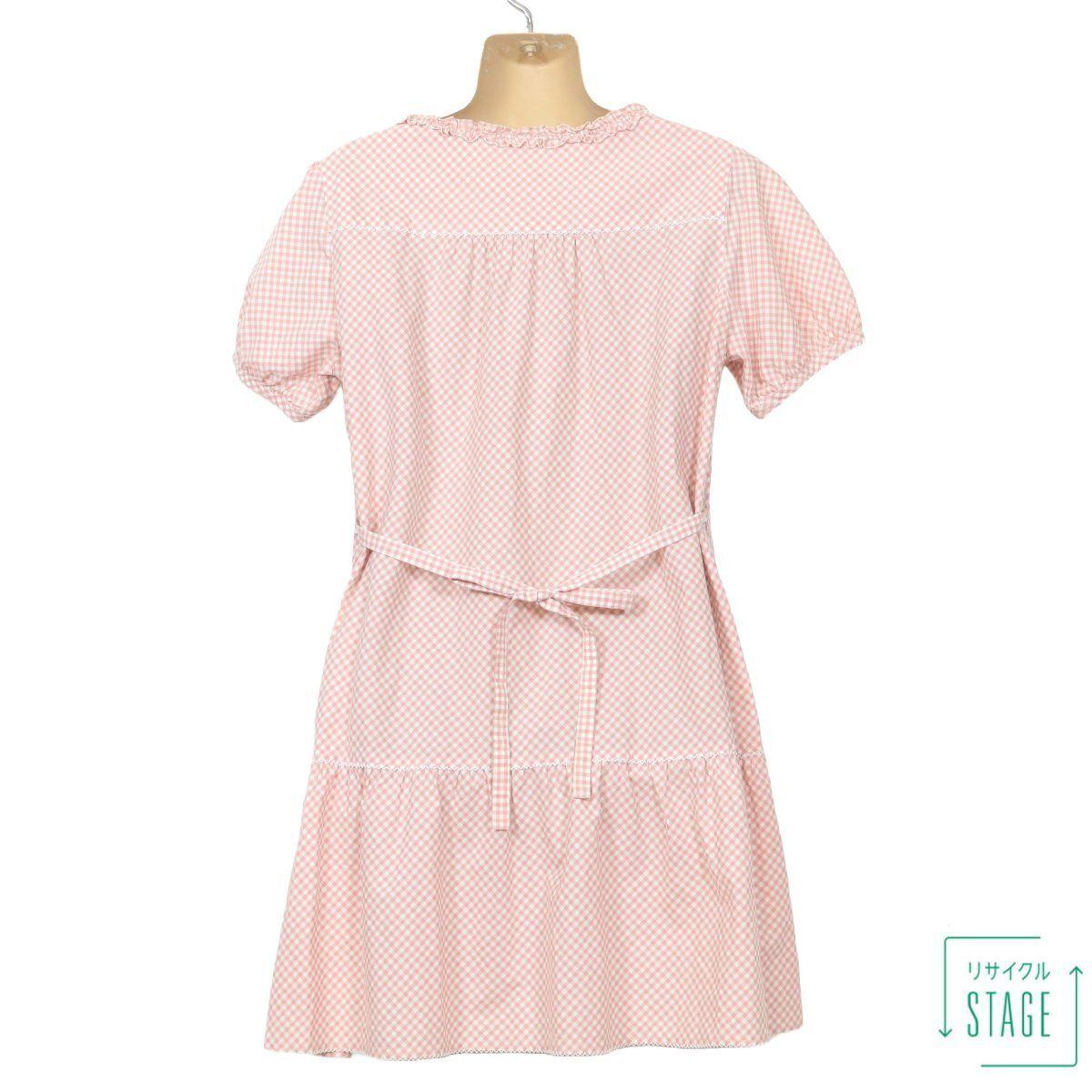 【美品】ピンクハウス★大人可愛い♪半袖ワンピース ミニ丈 キュートな総ギンガムチェック！薄手 春夏 ピンク×白系 z8532s