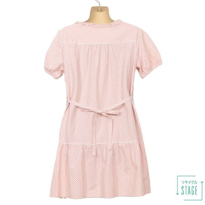 【美品】ピンクハウス★大人可愛い♪半袖ワンピース ミニ丈 キュートな総ギンガムチェック！薄手 春夏 ピンク×白系 z8532s