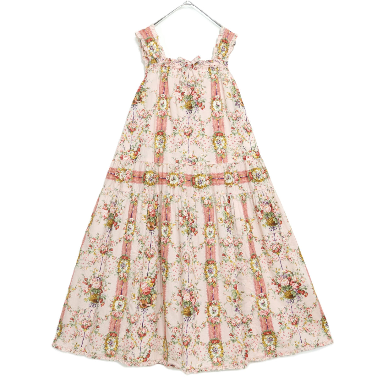 【極美品】ピンクハウス★壁紙模様pt♪ふんわりキャミワンピ ピンク系 薔薇&苺♪2025年 薄手 z22500