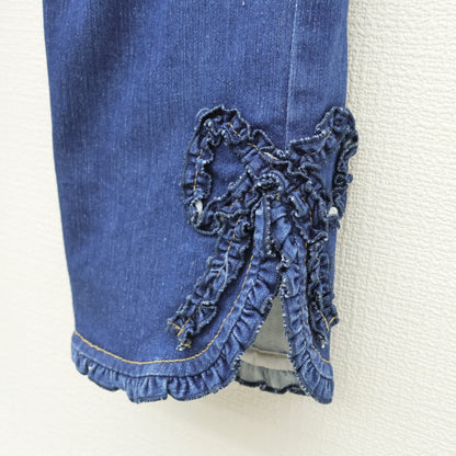 ピンクハウス★裾のフリルリボンがフェミニン♪ デニム クロップドパンツ ジーンズ サイズ3(M) インディゴブルー系 z23203