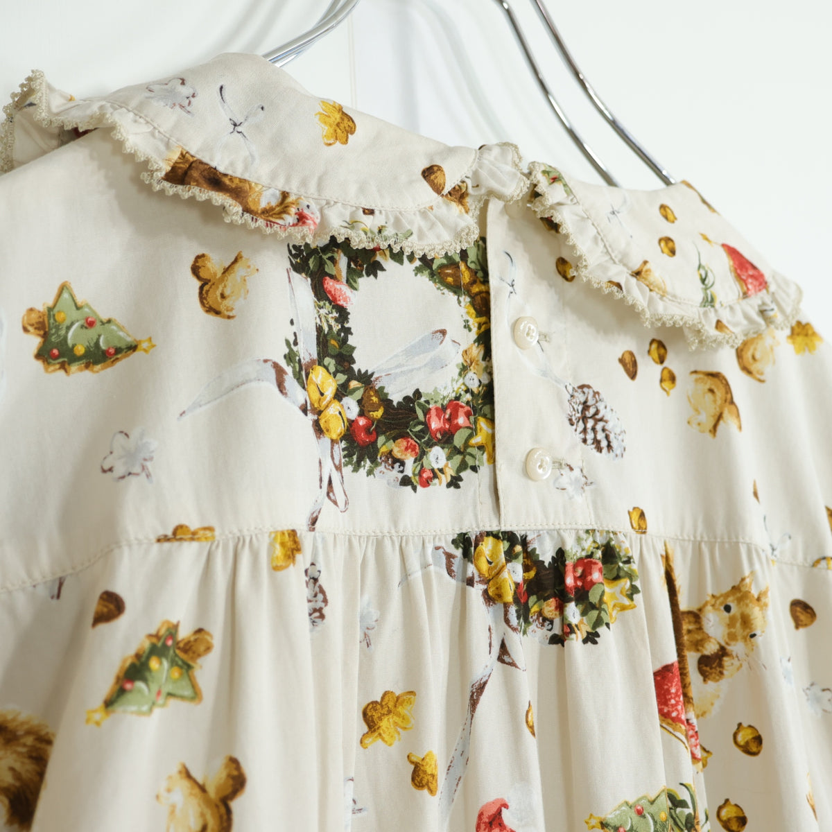 【美品】ピンクハウス★ウィンターフォレストトリートpt♪ワンピース ベージュ系 サテンリボンも♪残布有 2024年製 z22830
