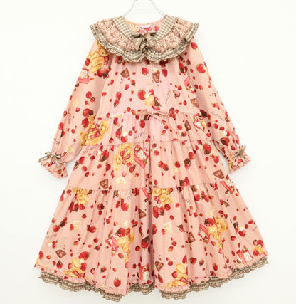 ピンクハウス★ストロベリーチョコベアpt♪ミディワンピース ピンク系 青木美沙子♪くま刺しゅう&オリチェ♪z23269