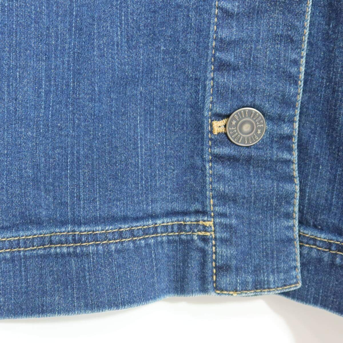 ピンクハウス★デニムロングワンピース オシャレなコート風デザイン♪ 可愛いレース サイズM　ブルー系 無地 z20267