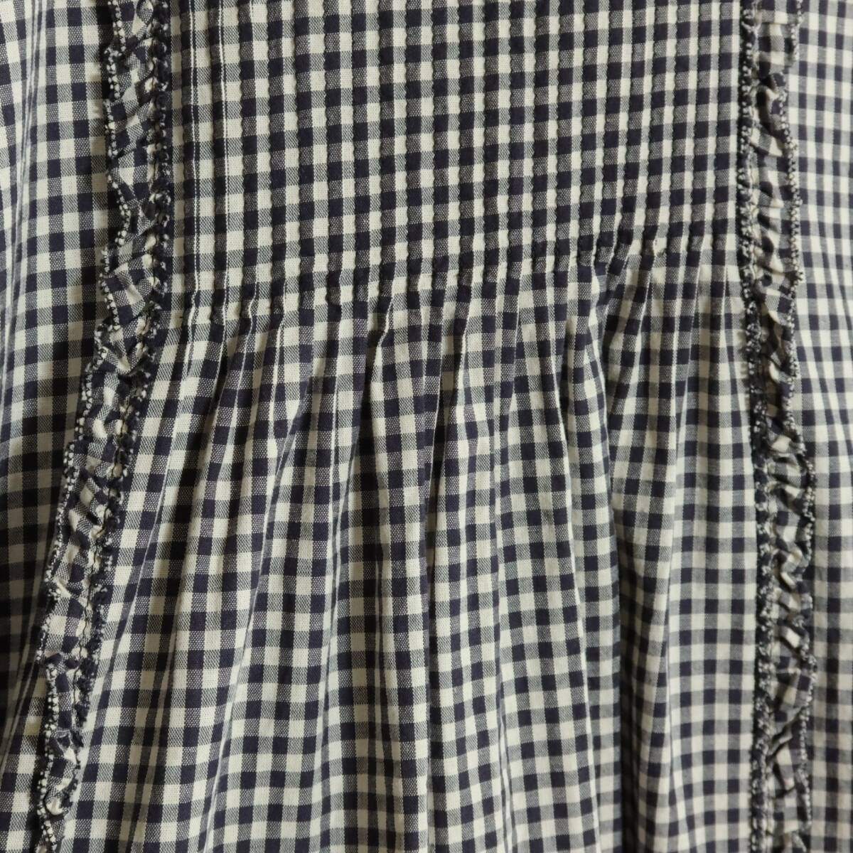 【極美品】ピンクハウス★ふんわりフォルム♪ギンガムチェックブラウス 紺系 サテンリボン♪＊z15830