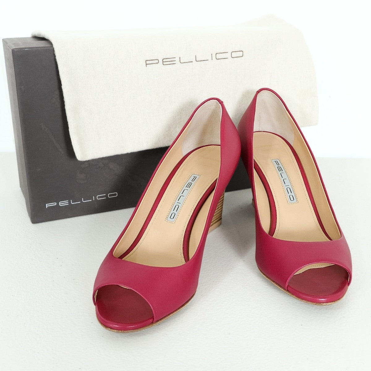【美品】PELLICO ペリーコ★MAIA 革 上品 チャンキーヒール サイズ37  ピンク系　*sh175