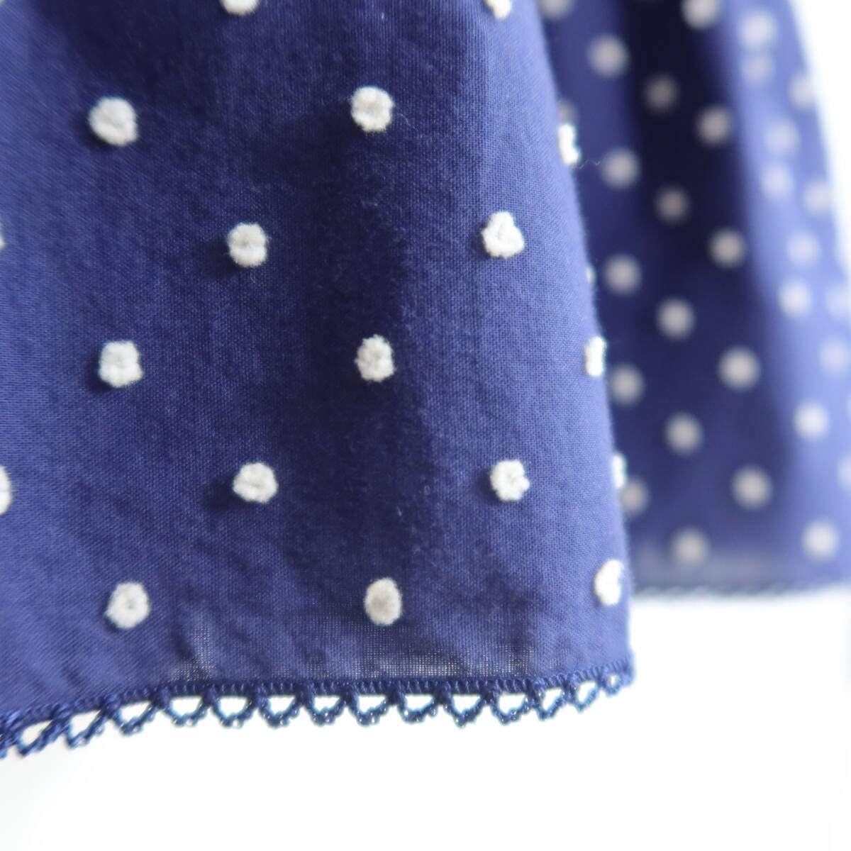 【美品】ピンクハウス★アシンメトリー フリルデザイン♪ドット刺繍 綿100% フレアスカート サイズ9号 ネイビー系 z20257