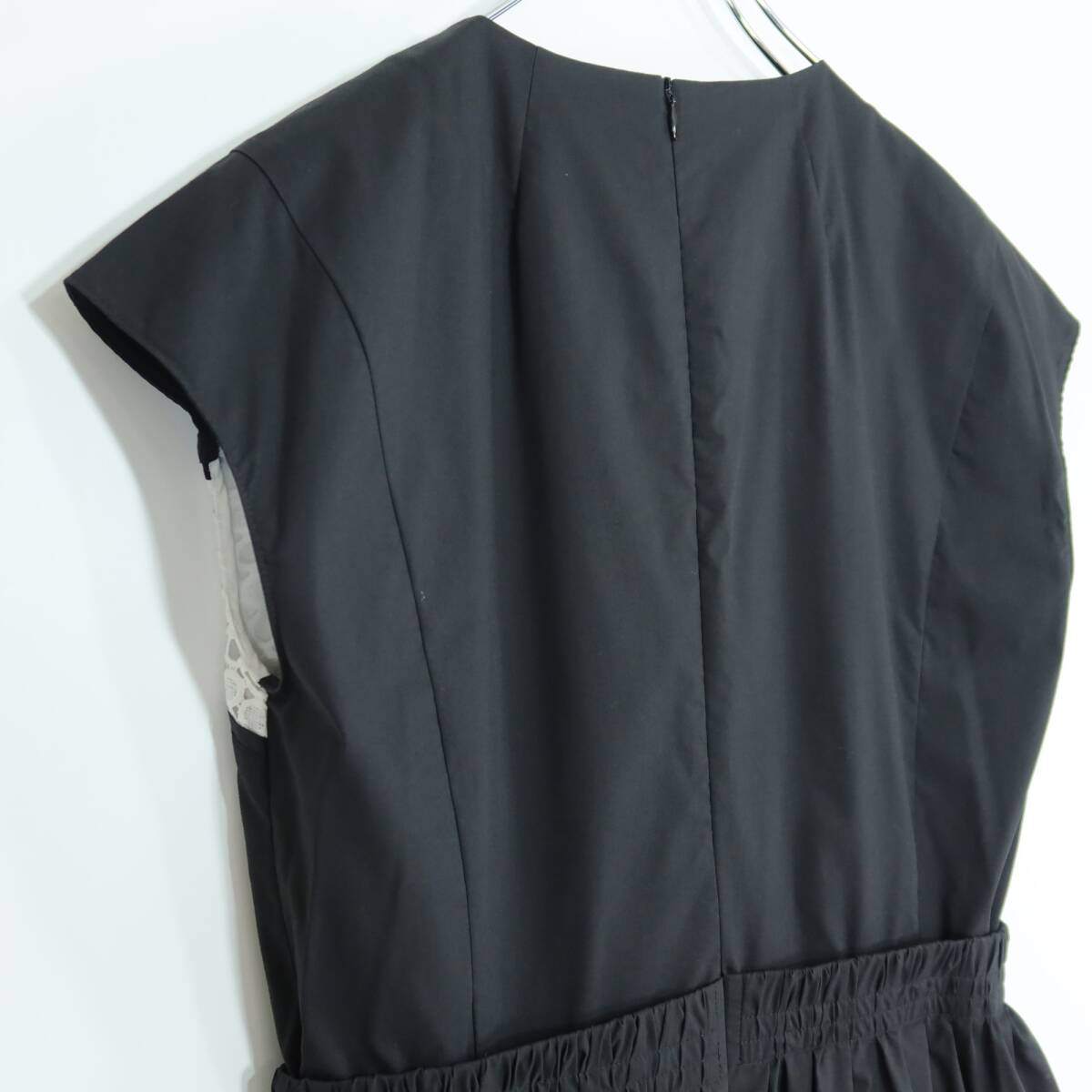 【タグ付・極美品】レリアンNEMIKA★大人上品！ 異素材MIX モノトーン♪ レース ワンピース サイズ9号 黒系 z20163
