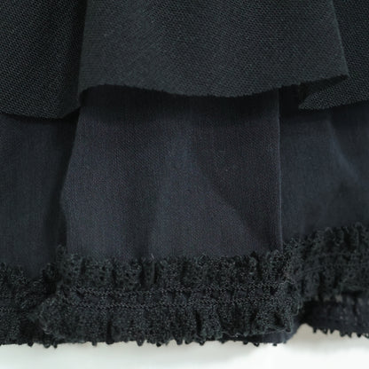 【美品】インゲボルグ★総チュールレース♪フリルたっぷりベスト はおりもの 黒系 前開き レース&お花モチーフ♪z22073