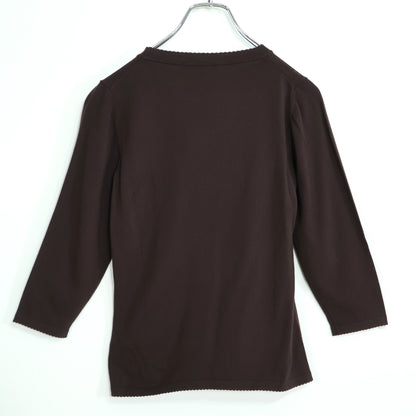 マックスマーラ Max Mara★スカラップの縁取り♪長袖カットソー 大きいサイズL ブラウン系 z22602