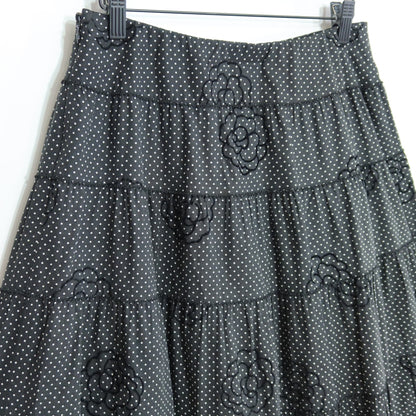 インゲボルグ★カメリア刺繍×ドット柄が可愛い♪ピコレース ティアードスカート サイズ11号 黒系 z20333