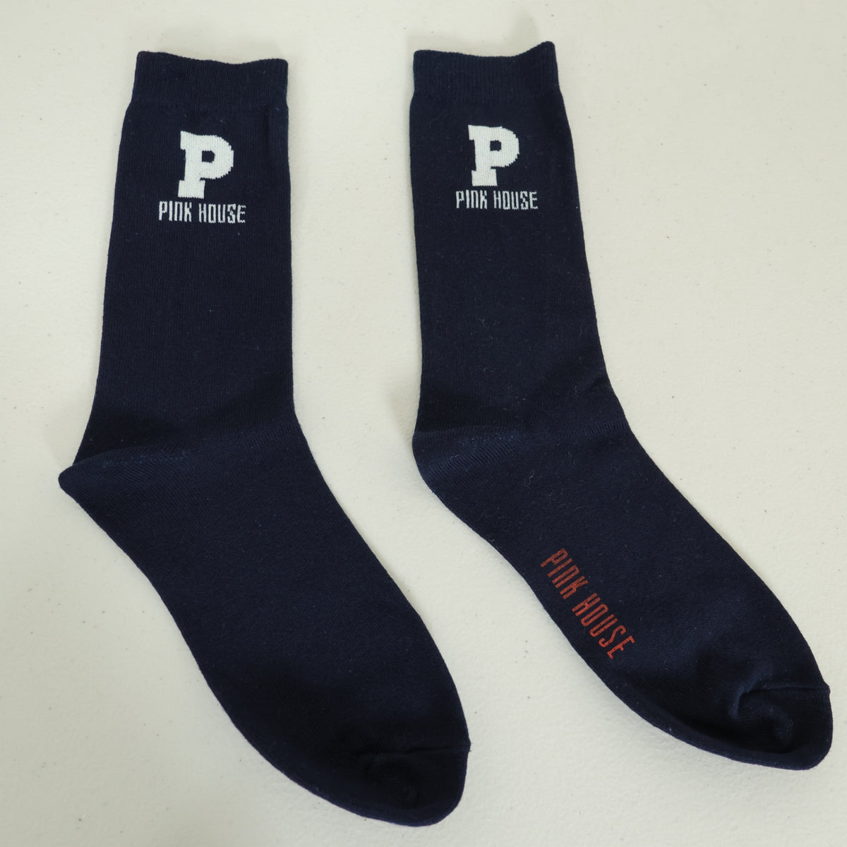 【美品】ピンクハウス★イニシャルP＆ロゴ クルーソックス 靴下  白Pロゴ 定番 紺系 so377