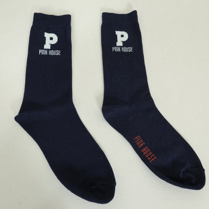【美品】ピンクハウス★イニシャルP＆ロゴ クルーソックス 靴下  白Pロゴ 定番 紺系 so377