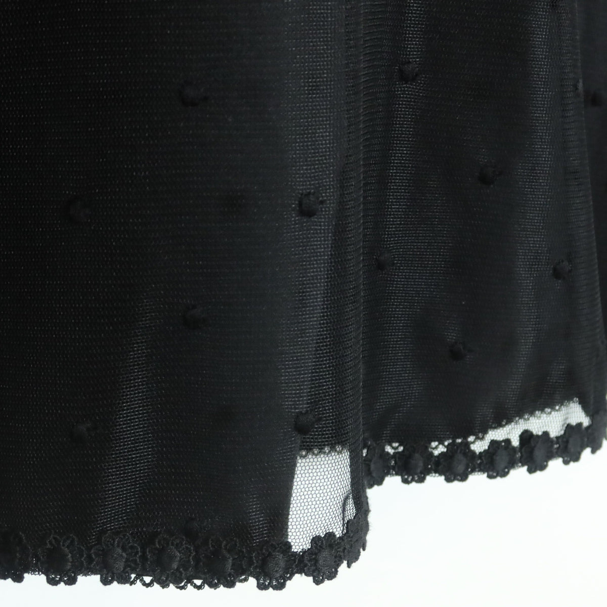 【極美品】ピンクハウス★ドットチュールレースのブラウス 大きいサイズL 黒系 リボン&お花のモチーフ付♪薄手 z18616