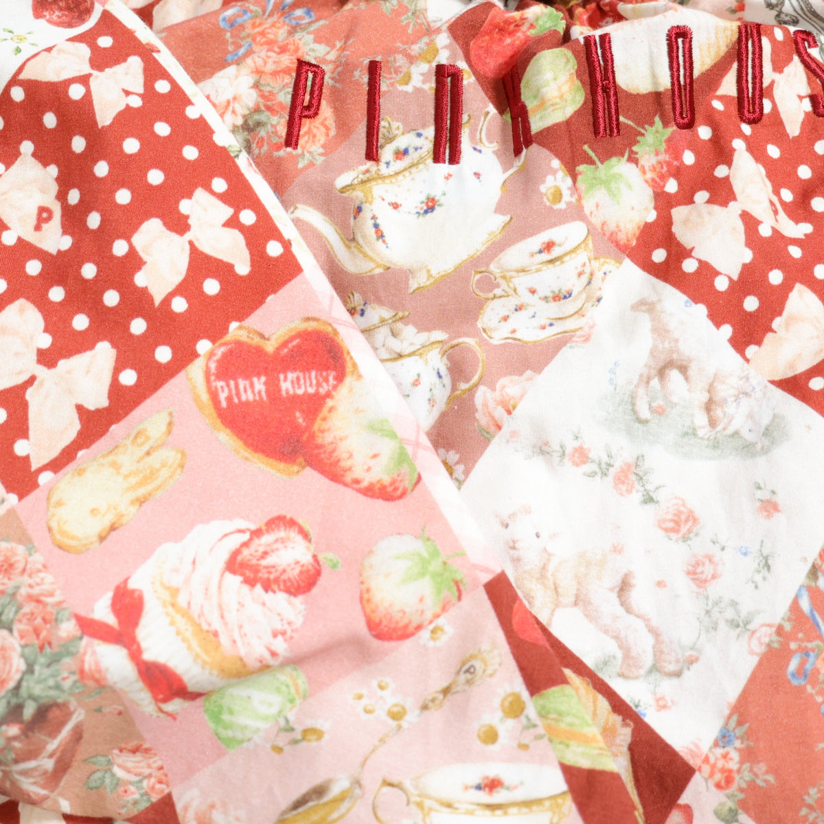 【新品タグ付】ピンクハウス★PH Tea Party♪半袖ワンピース 赤系 ロゴ刺しゅう♪2025年製 残布有 z22159