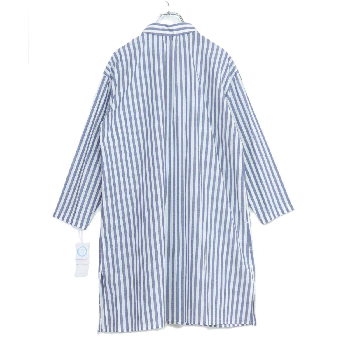 【新品タグ有】キャラオクルス レリアン★涼しげ♪綿麻素材のチュニックブラウス サイズ9 白×紺系 ストライプ柄♪薄手 z21035