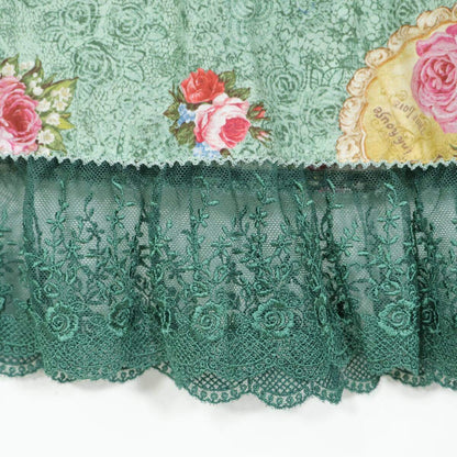 【美品！】ピンクハウス★勿忘草・薔薇・鈴蘭のブーケptが素敵♪ 刺繍付レース裾のレースフラワー柄ローンスカート グリーン系 z21370